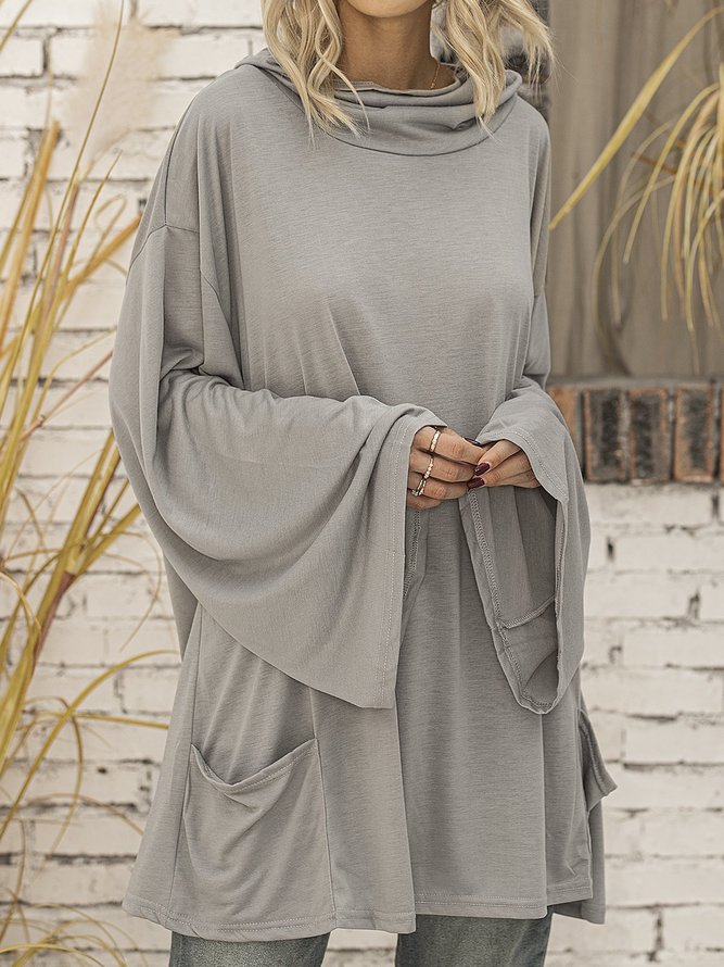 Casual Solid Cowl Neck Cotton-Blend Tops