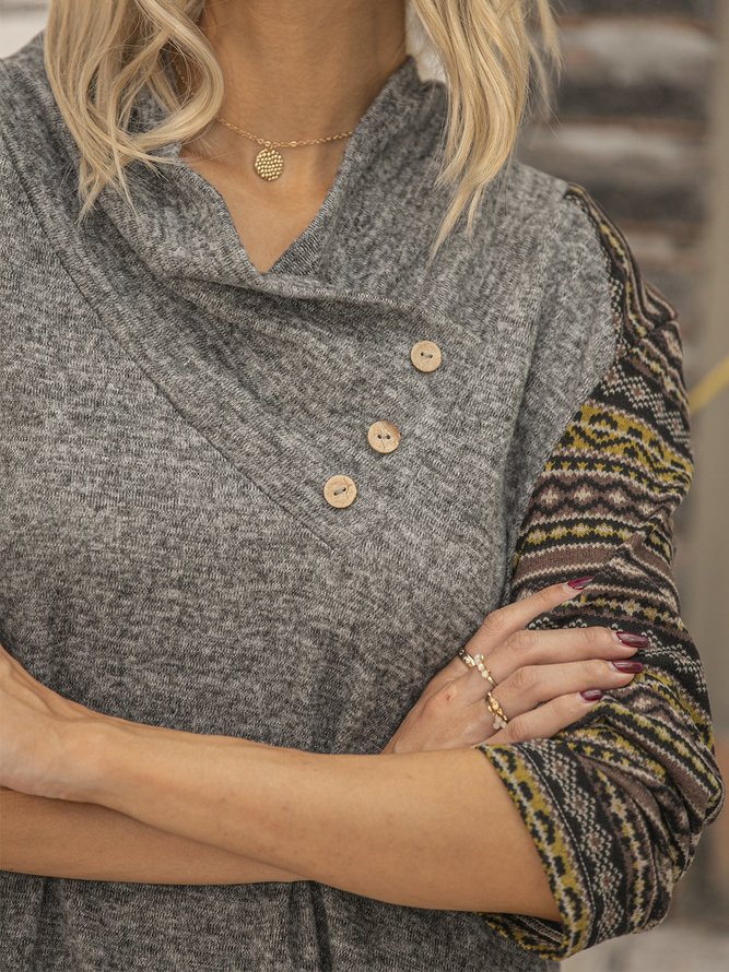 Gray Shift Cotton Casual Tribal Sweater