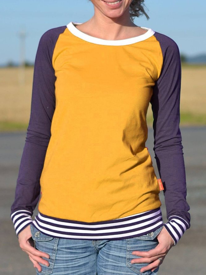 Red Casual Striped Printed Crew Neck Shirts