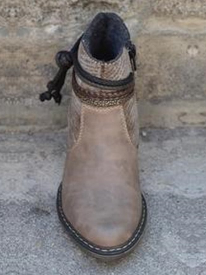 Brown Pu Block Heel Boots