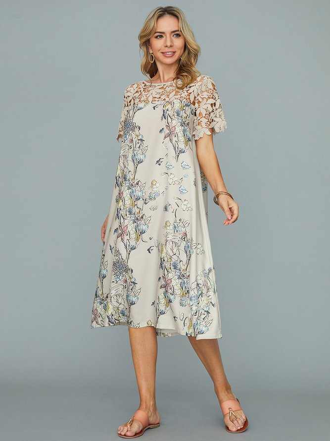 Lace Floral Boho Short sleeve Woven Dress