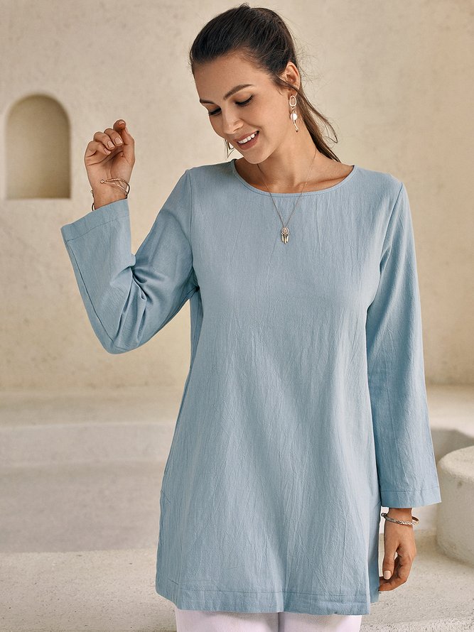 Casual 3/4 Sleeve Tops Design Loose Crew Neck Casual Cotton Design