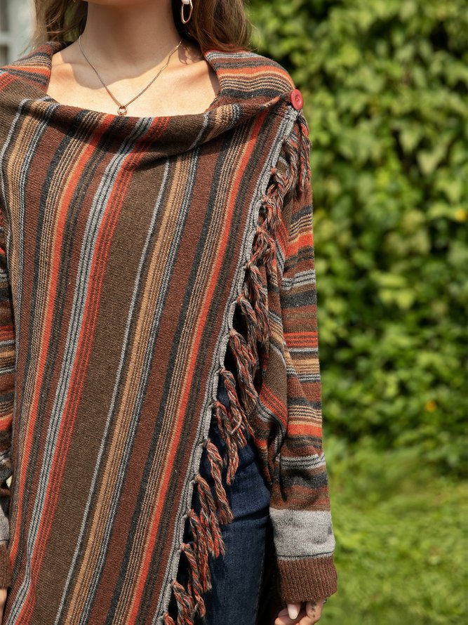 Asymmetrical Long Sleeve Stripes Casual Sweater