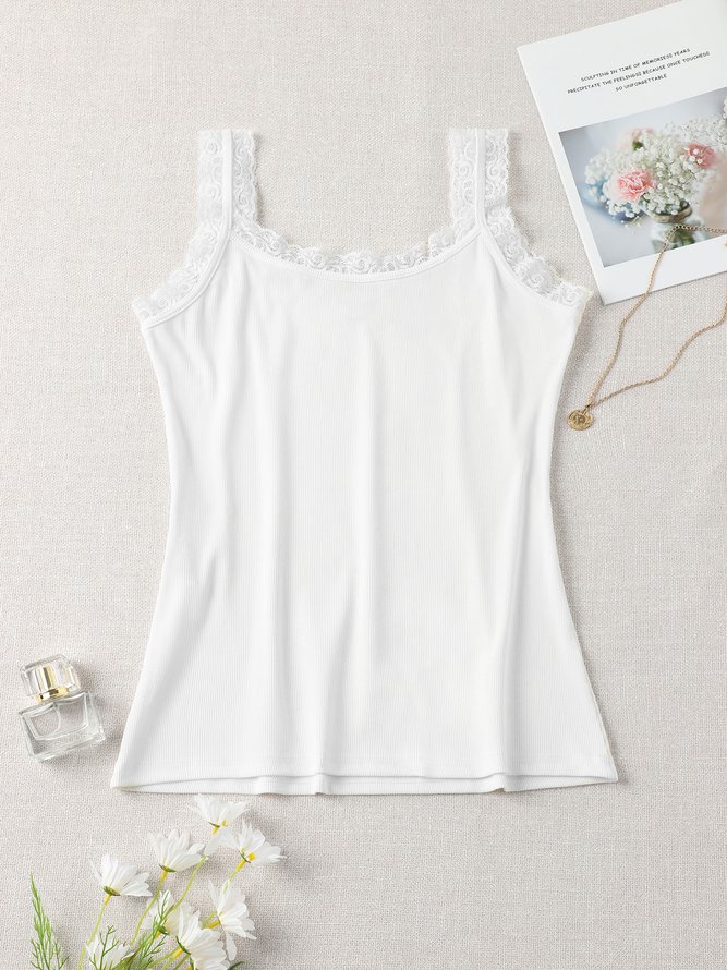 Square Neck Solid Cotton-Blend Sexy Tank & Cami