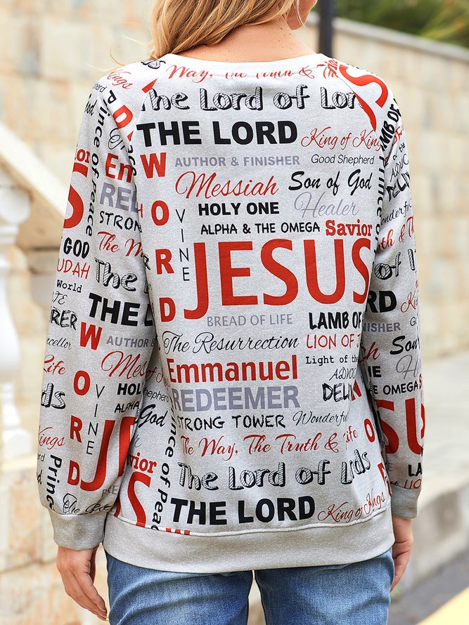 Jesus Letter Printing Loosen Sweatshirts