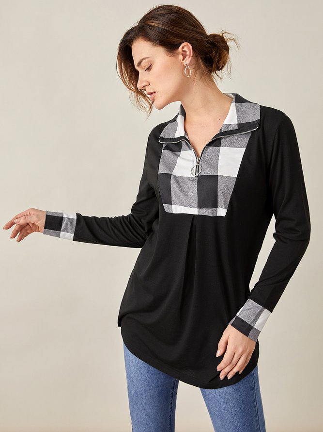 Grid Loosen Cotton Blends Casual Tops