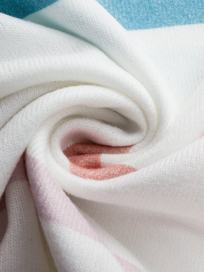 Cotton Blends Raglan Sleeve Crew Neck Striped T-shirt