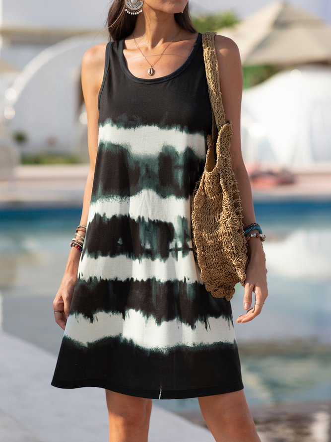 Casual Tie-Dyed Sleeveless Knitting Dress