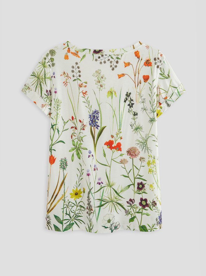 V Neck Floral Short Sleeve T-shirt