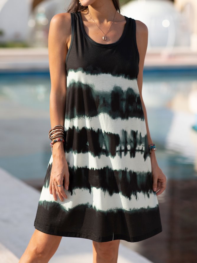Casual Tie-Dyed Sleeveless Knitting Dress