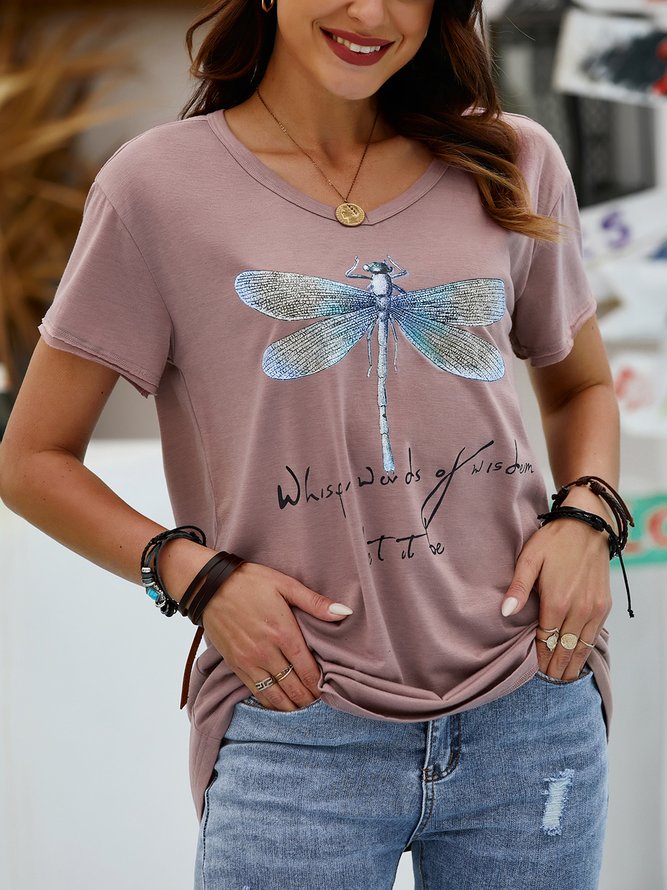 Butterfly V Neck Casual T-shirt