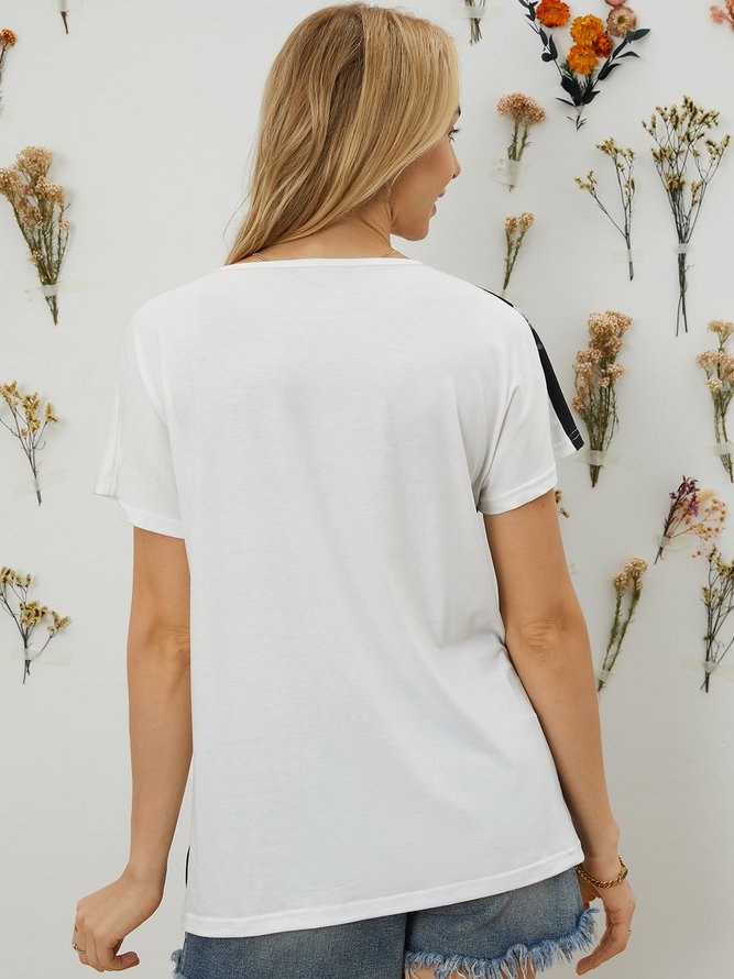 Cotton-Blend Shift Short Sleeve Casual T-shirt