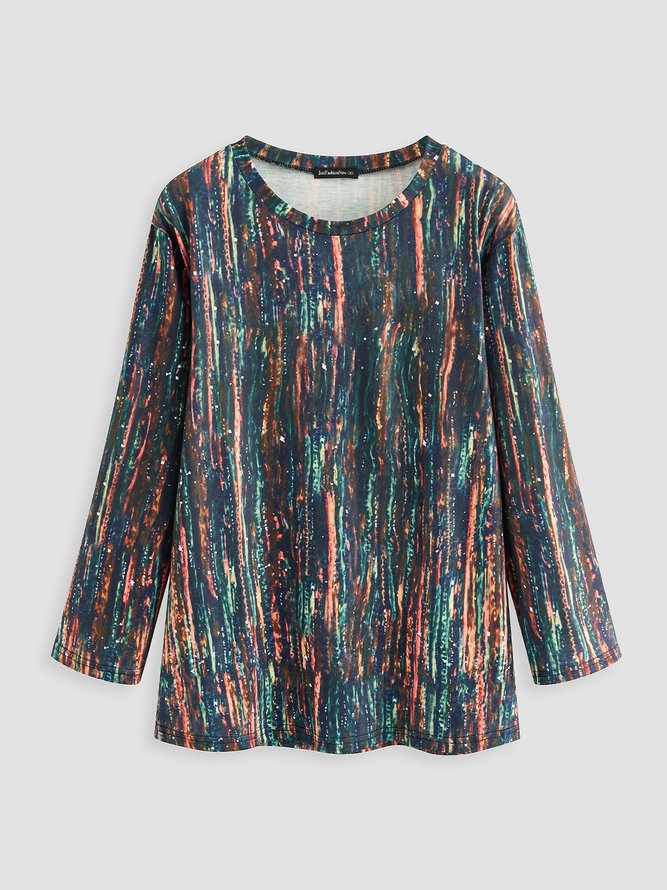 Women's Multi-color Striped Long Sleeve Casual T-shirt