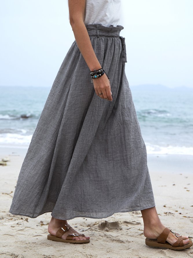 A-Line Cotton-Blend Plain Skirt