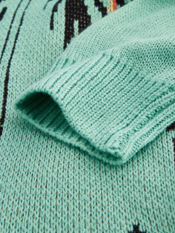 Ethnic Print Loose Fitting Knit Cardigan Sweater