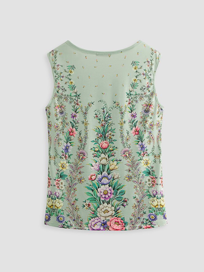 Buttoned Regular Fit Floral SleevelessT-Shirt