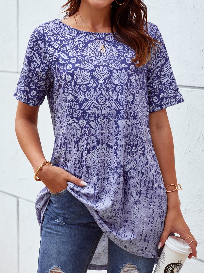 Round Neck Casual Short Sleeve Tribal T-shirt
