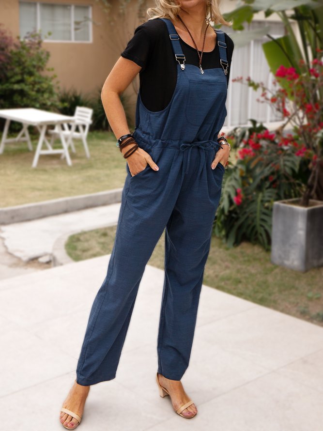 Basic Casual Cotton Overalls Pants Clothing Anniecloth Solid 1