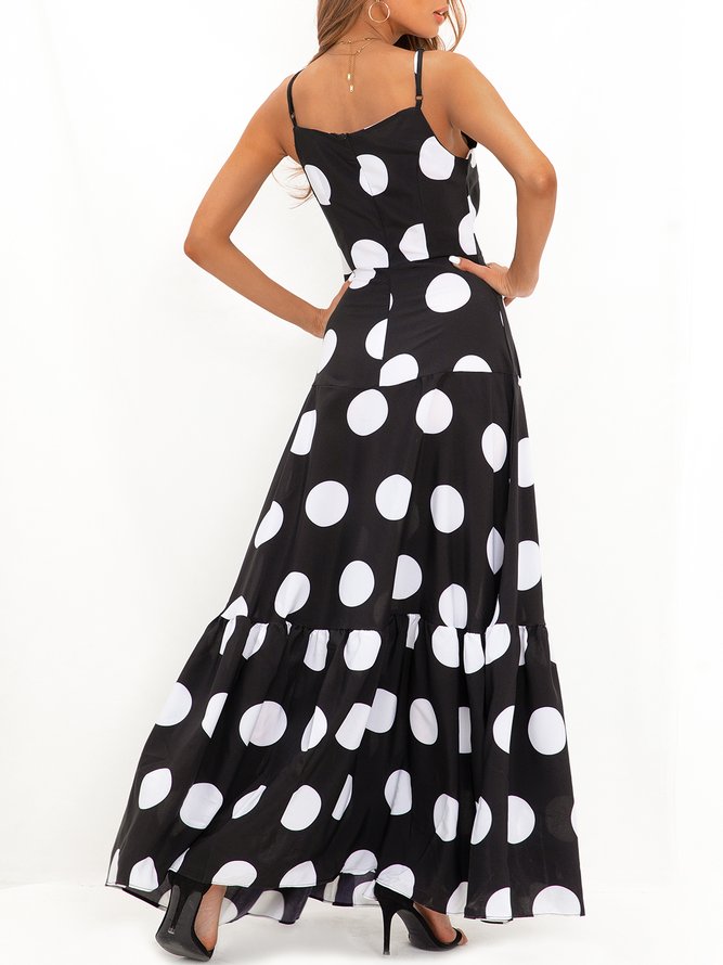 Black Tc Polka Dots Sleeveless Weaving Dress