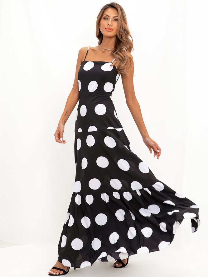 Black Tc Polka Dots Sleeveless Weaving Dress