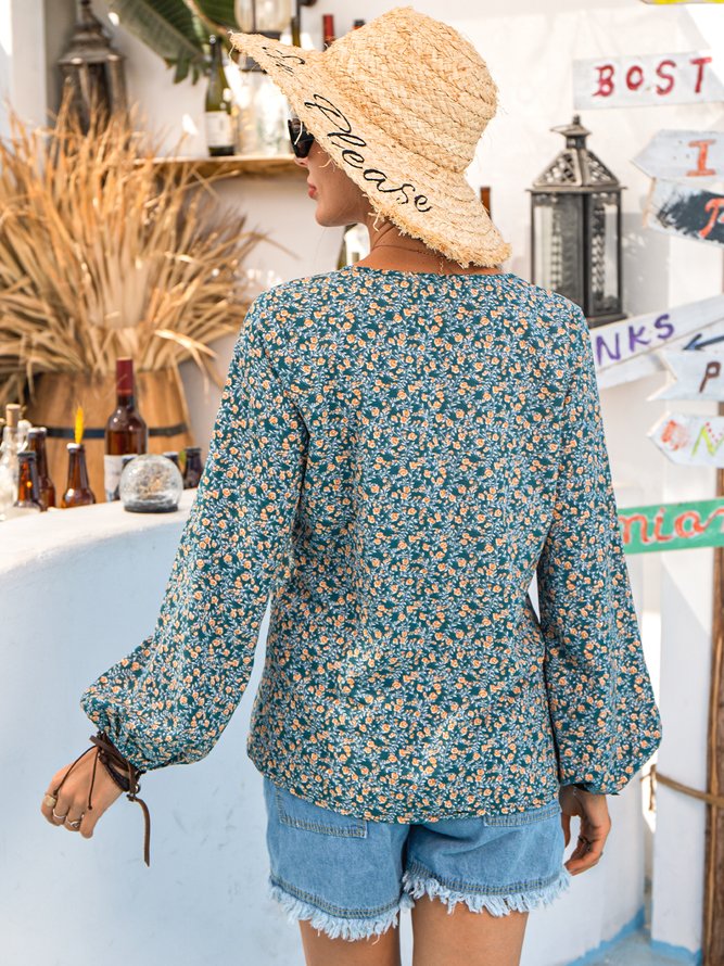 Long Sleeve Floral-Print Casual Top