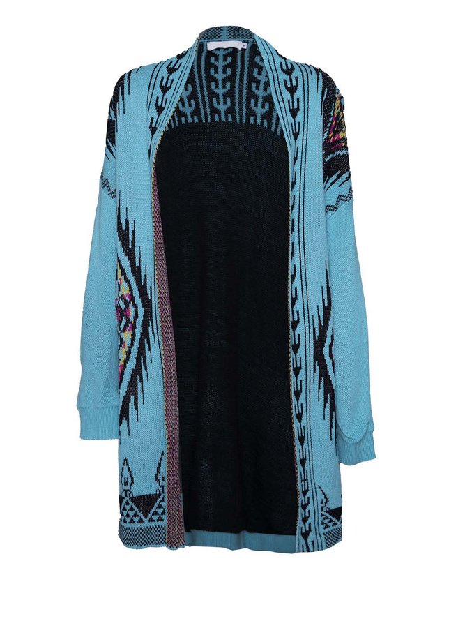 Ethnic Print Loose Fitting Knit Cardigan Sweater