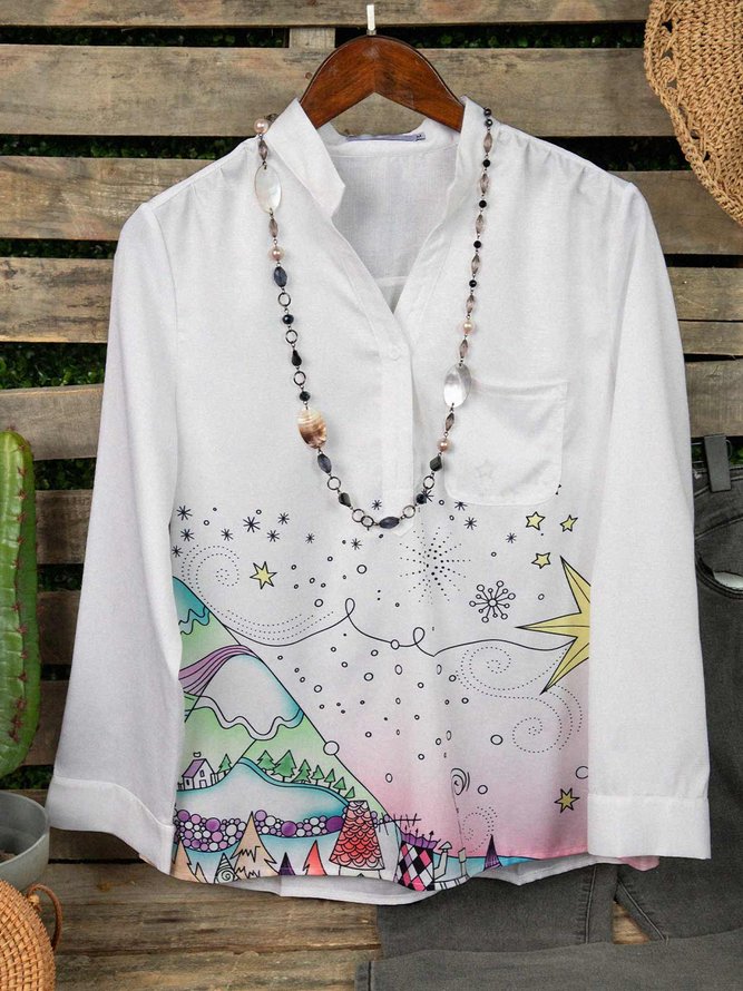 White Casual Star Cotton-Blend Tops