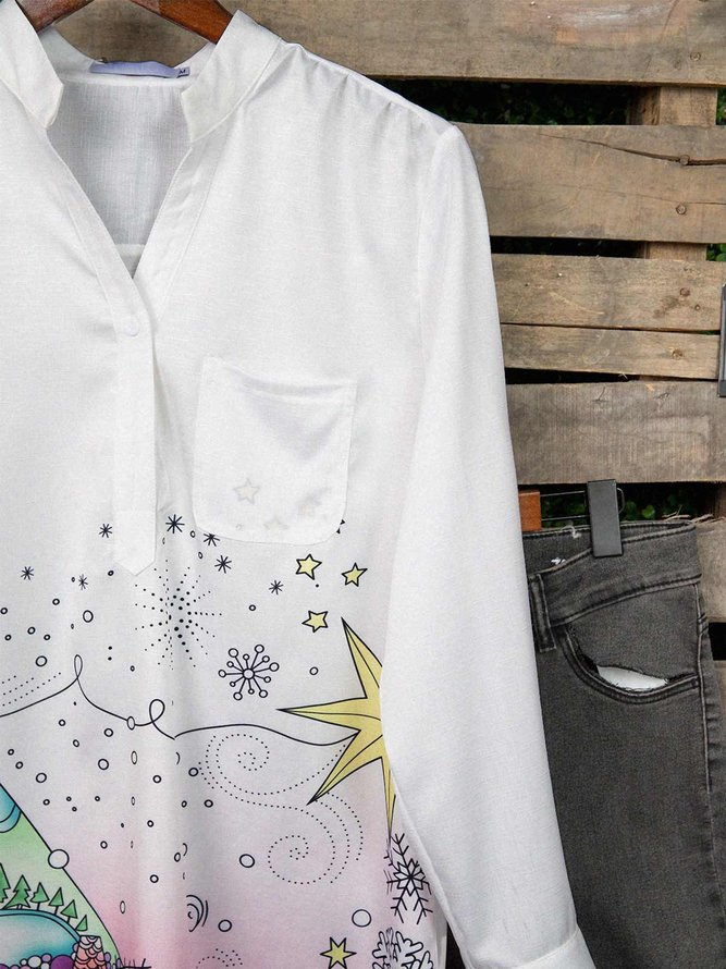 White Casual Star Cotton-Blend Tops