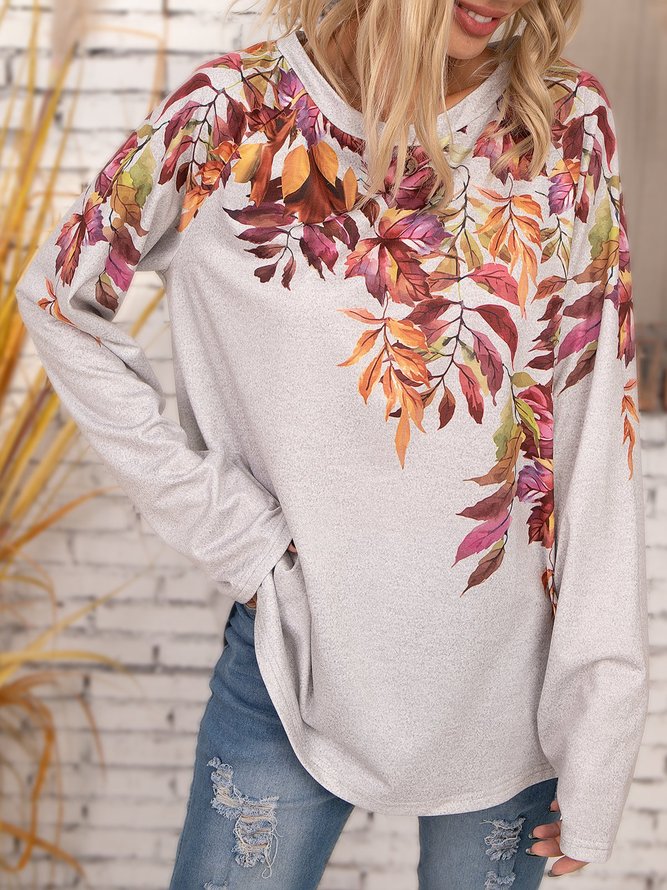 Floral Crew Neck Long Sleeve Printed Shirts & Tops | anniecloth
