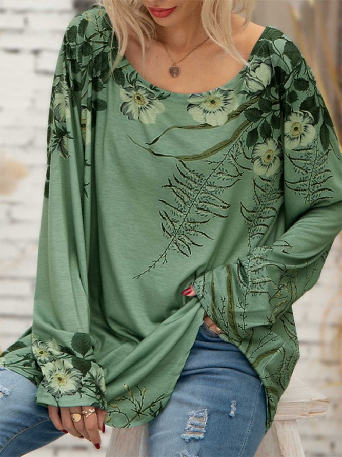 Floral Vintage Long Sleeve T-Shirt with Buttons Decor