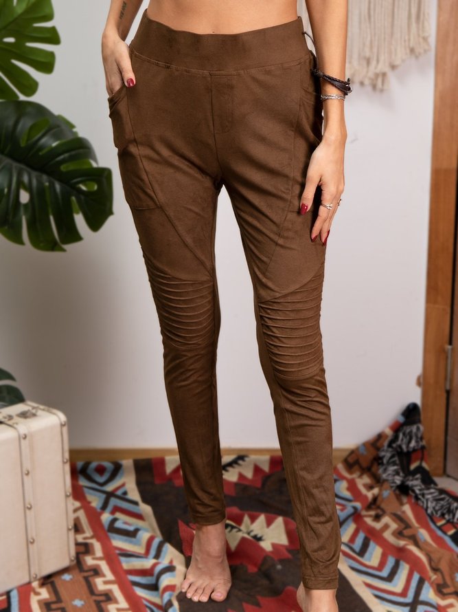 Faux Suede Casual Stretchy Leggings Pants