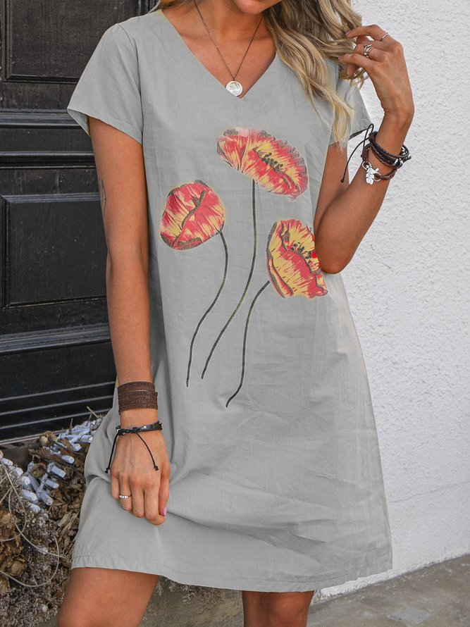 Casual Short Sleeve Floral Printed Knitting Dress