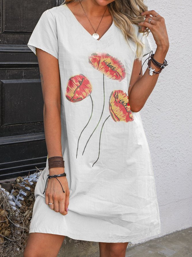 Casual Short Sleeve Floral Printed Knitting Dress