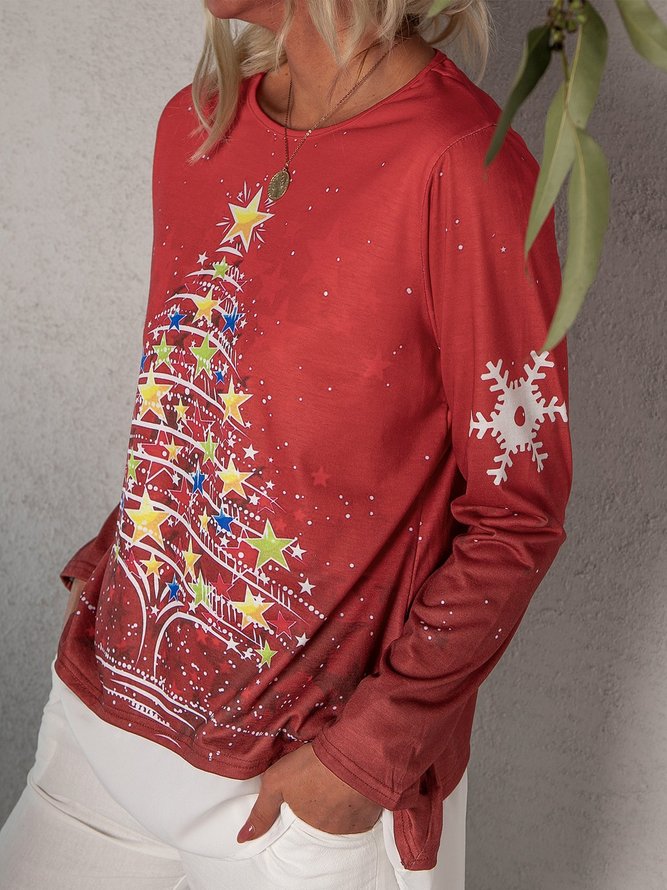 Red Holiday Cotton-Blend Shirt & Top