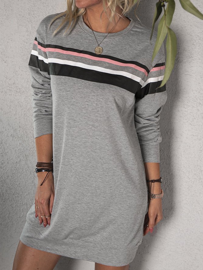 Cotton-Blend Crew Neck Casual Tops