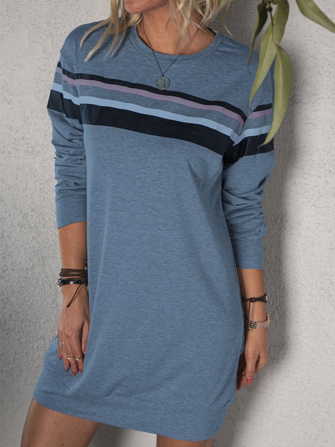 Cotton-Blend Crew Neck Casual Tops
