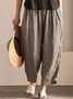 Solid Gathered Casual Plus Size Shift Linen Pants