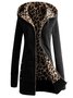 Zipper Leopard Print Casual Hoodie Coat