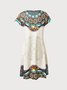 Vintage Casual Tribal Printed V Neck Mini Dress