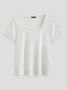 Lace Plain Casual Cotton Blends Short Sleeve T-Shirt