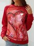 Women's Pullovers Casual Heart-shaped Color Block Long Sleeve Round Neck Pullovers Valentine's Day Gifts