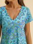 Women's Mini Dress Paisley V Neck Dress Loosen Short Sleeve Knit Dress