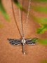 Ethnic Natural Opal Dragonfly Pattern Pendant Necklace Everyday Vintage Jewelry
