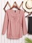 Women's Square Nek T-Shirts Ethnic Boho Lace Buttoned Loose Tops Green Pink Gray