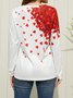 Women's T-Shirt Tee Heart Print Valentine's Day Gift For Her V Neck Casual Top Long Sleeve Spring Red Blue Blue
