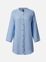 Shirt Collar Plain Buttoned Linen Dress