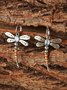 Vintage Silver Distressed Dragonfly Opal Moonstone Earrings Bohemian Ethnic Jewelry