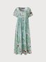 Women's Gradient Flower Loose Long Dress Half Open Button Pocket Dress
