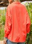 Women Stripes V Neck Casual Long Sleeve Blouses
