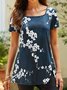 Floral Square Neck Casual Short Sleeve Top